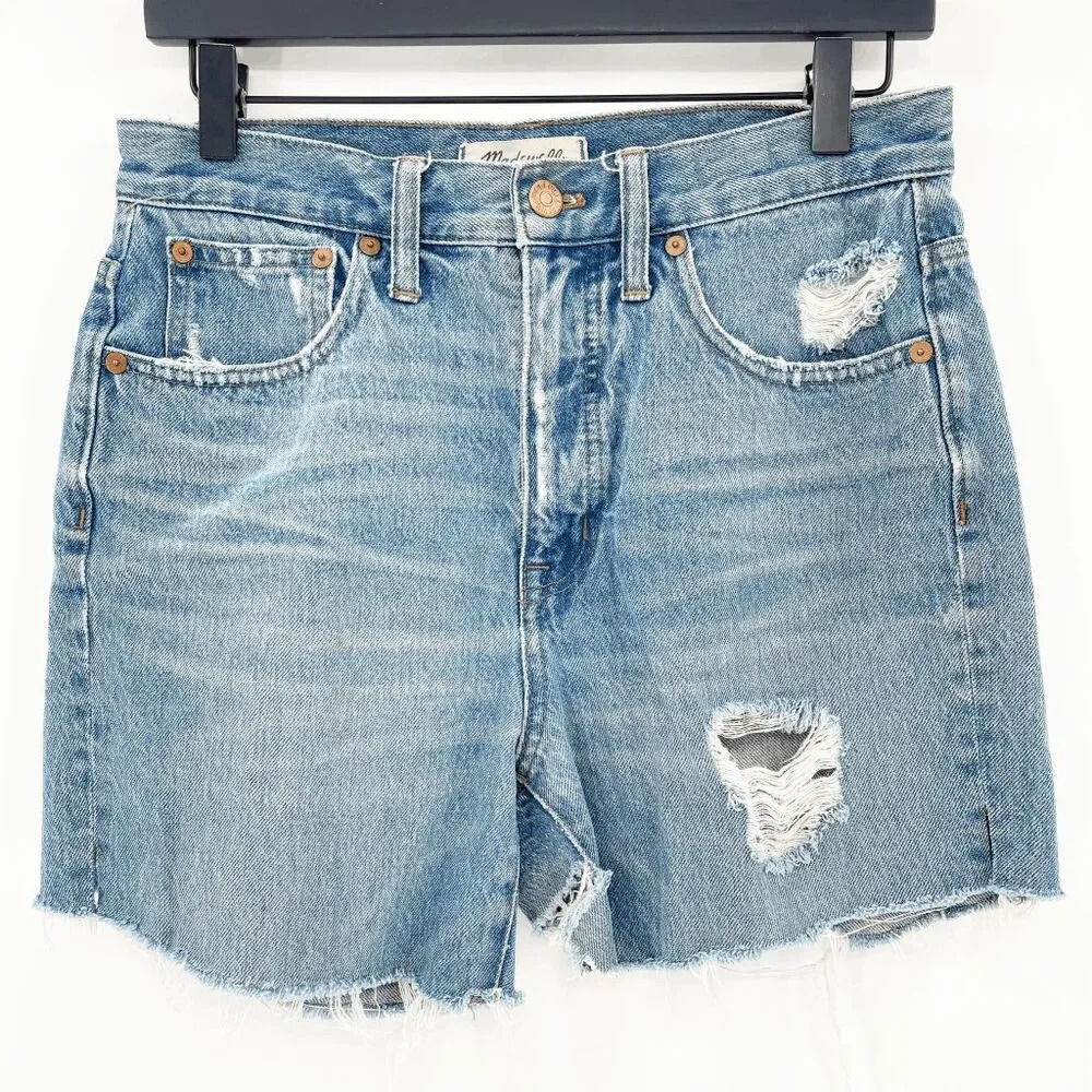 Madewell Classic Straight Jean Short Womens 27 Blue Distressed Cutouff High Rise